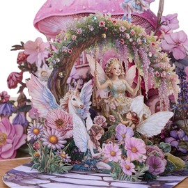 Yulijiji 3D Pop-up Fairy Garden Card with Envelope, Magical Design, Pink Floral Fantasy Scene, 6.7 x 5 inches,Happy Anniversary, All Occasion for Women, Wife, Mom, Her,3D Birthday Card for Women