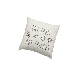 Vegan Cushion Cover - Eat Fruit Not Friends Scatter Cushion Home Accessory Pillow Bedroom Vegan Animals are Friends Eco Planet - Natural Canvas 40x40cm