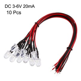 uxcell 10Pcs 8mm Pre Wired LED, Yellow DC3-6V Clear Lens, Light Emitting Diodes