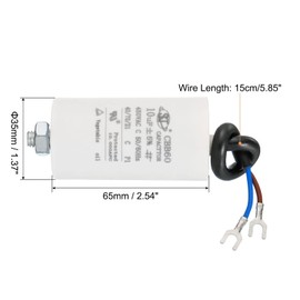 TOP-VIGOR 1Pcs 10uf CBB60 Run Capacitor, AC 450V 2 Wires U Terminal Wires 50/60Hz Cylinder Bottom with Screw for Washing Machine, Cleaning Machine Pump Motor Starts
