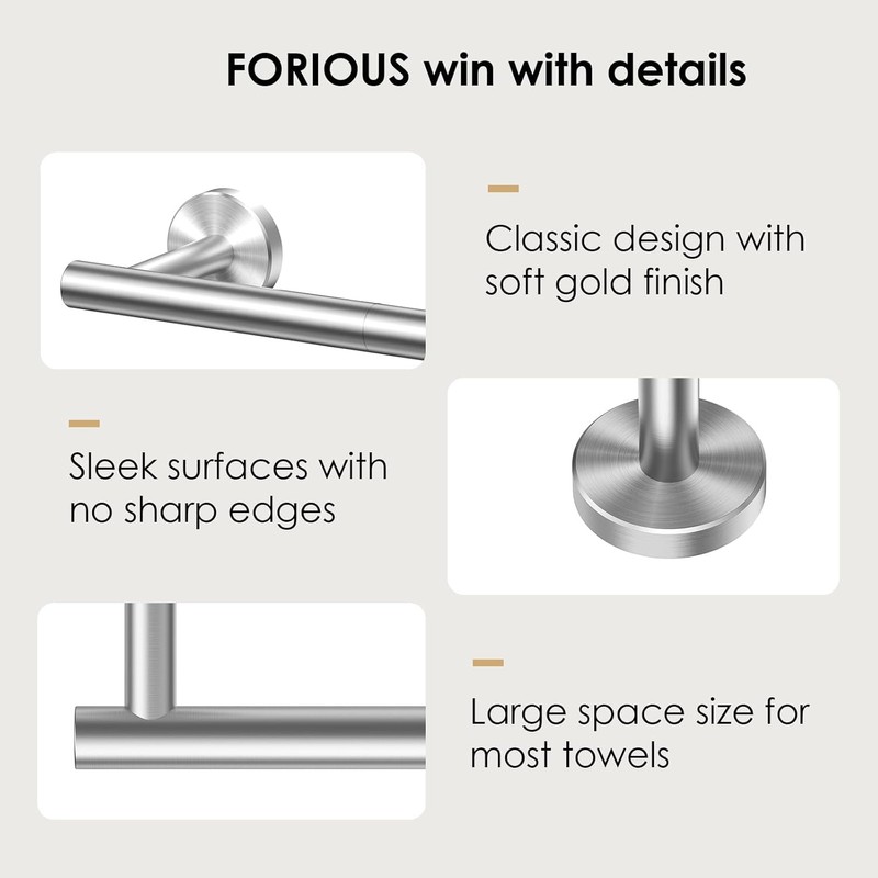 FORIOUS Towel Rail, Wall Towel Rack Mounted Stainless Steel, Hand