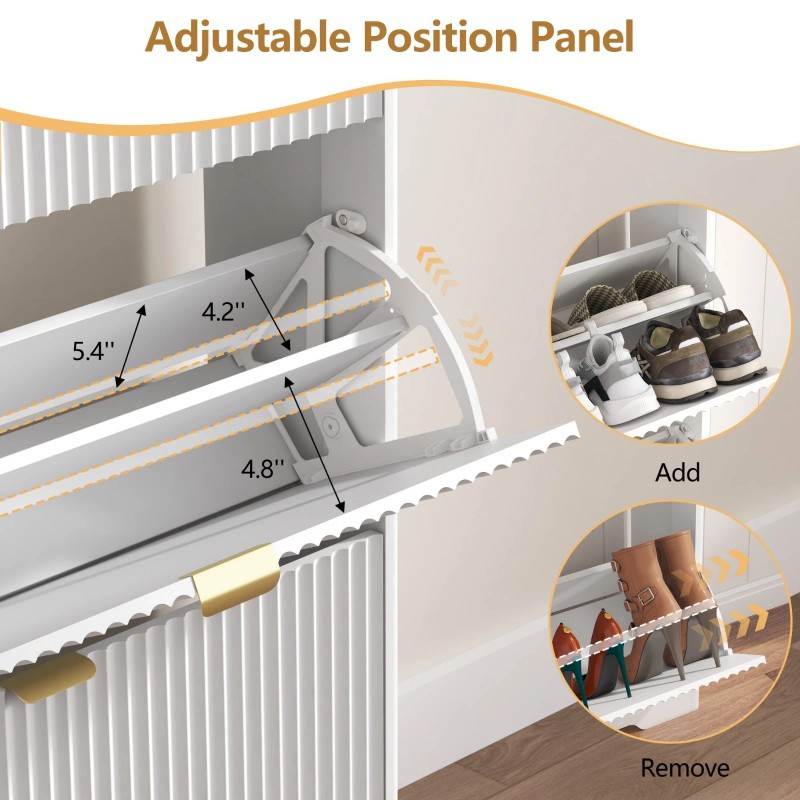 Fluted Shoe Cabinet Storage for Entryway with 3 Flip Drawers