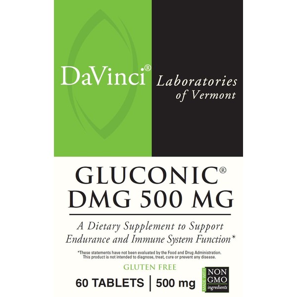 Davinci Labs Gluconic DMG 500 mg - Dietary Supplement to Support Endurance and Immune System Function* - with 500 mg N,N-Dimethylglycine per Tablet - Vegetarian - Gluten-Free - 60 Chewable Tablets