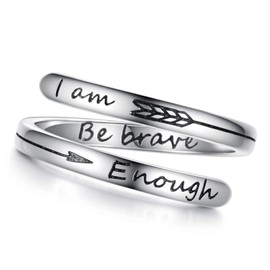 APOTIE Sterling Silver Inspirational Adjustable Rings Birthday Graduation Jewelry Gifts for Women (I am enough - Be brave)