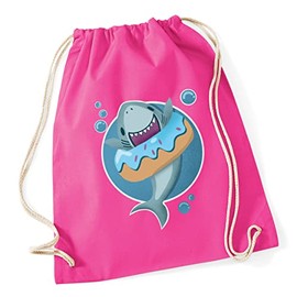Hippowarehouse Shark with Inflatable Doughnut Drawstring Cotton School Gym Bag 37cm x 46cm, 12 litres