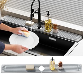 Slow Slog Quick Dry Sink Splash Guard - 30" Instant Dry Stone Sink Tray for Faucets - Absorbent Diatomaceous Earth Faucet Mat for Kitchen Countertop and Bathroom - Light Gray