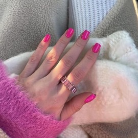Uñas postizas de color rosa intenso, cuadradas y cortas, de gel natural, acrílicas, con pegamento, capa protectora, gruesas y reutilizables, color lis