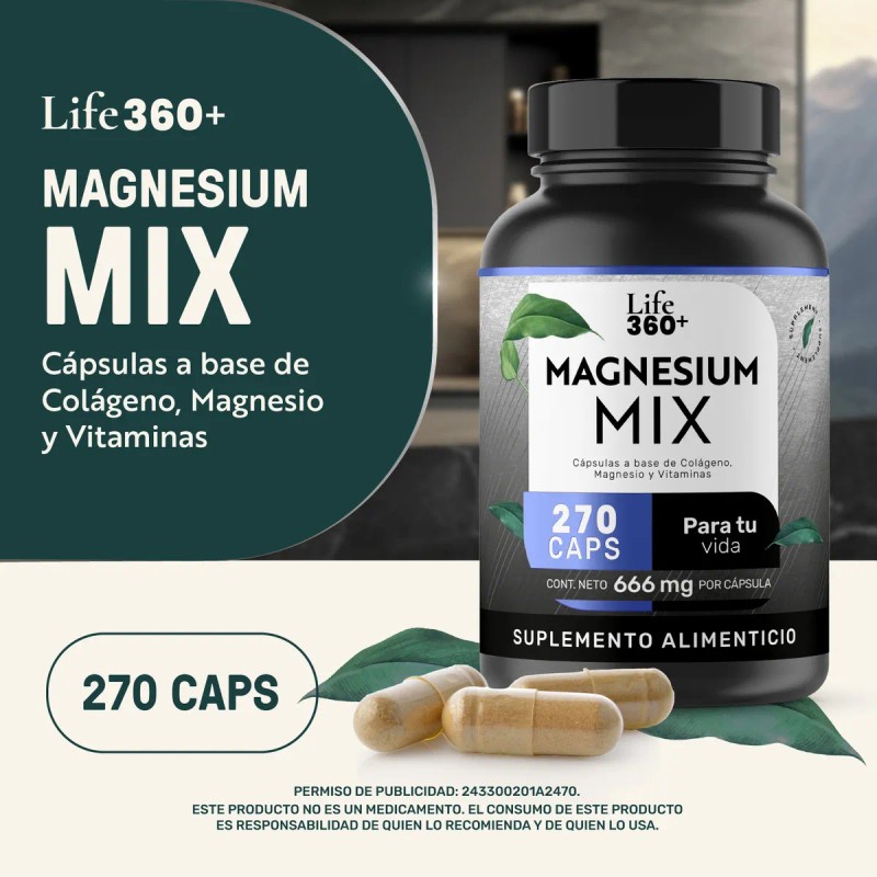 Colágeno Magnesio Y Vitaminas Life360+ Magnesio Mix 270 Cáps Sabor