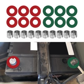 Zufoty 10 Piece Battery Post Terminal Shims, Battery Post Shims, Lead Terminal Shim Caps with 12 Piece Washers, Battery Terminal Protector Universal for Top Post Battery Post Ends Repair