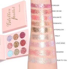 Glitter Eyeshadow Palette, Shimmer Eye Glitter Makeup, Sparkly Silver Gold Pink Red Cream Eyeshadow, Bright Metallic Highly Pigmented Eye Shadow Pallets, Rainbow Eye Make-Up Palettes for Women