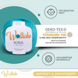 Wollidu Kira 100% Cotton for Knitting and Crocheting 4 x 50 g Set Crochet Yarn Knitting Yarn Turquoise
