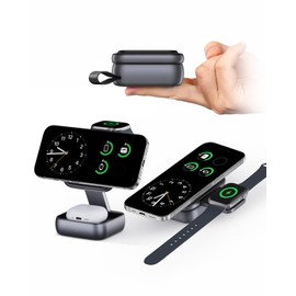 3 in 1 Ultra Mini Qi Charger, 3 Folding Ultra Lightweight, MagSafe Compatible Wireless Charger for Apple, Smart Phone Stand for Maximum Space Saving, Black