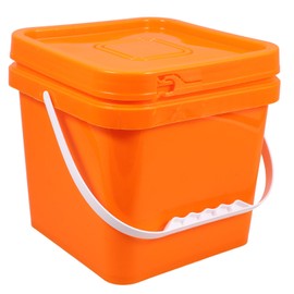 ARTIBETTER Square Food Grade Bucket 5L Plastic Bucket with Lid Square Pail Plastic Paint Can with Handle Painting Supplies for Home Camping Fishing Orange