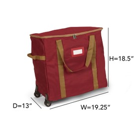 Covermates Keepsakes Rolling Adjustable Ornament Storage Bag - Carrying Handles, Padded Protection, Dual Wheels - Holiday Storage, Red