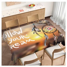 Beabes Dream Catcher Tablecloth for Rectangle Tables Follow Your Dream Picnic Table Cover Indoor and Outdoor Table Cloth Camping Tablecloths for Dinner Kitchen 52"X70", 4-6 Seats