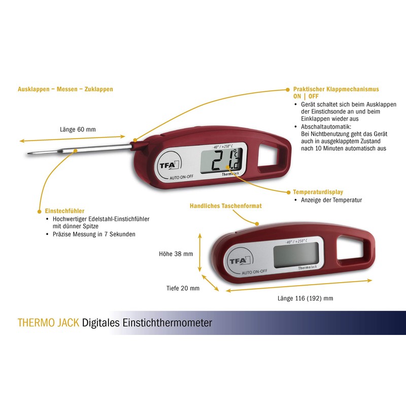 TFA 30.1047.05 Thermo Jack Digital Probe Thermometer - Blackberry