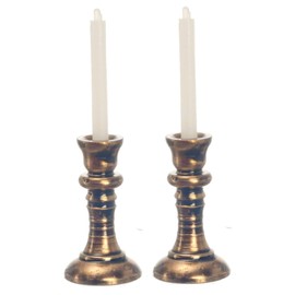 International Miniatures Dollhouse Miniature Set of Copper Candlesticks with Candles