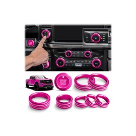 Polodunn for Ford F150 2021-2025 Accessories & Super Duty F250 F350 F450 2023-2025, 9pcs Aluminum Alloy Knob Cover Trim Set (Rose Red) - Push Start, A/C, Volume, Headlight, Pro Trailer & Drive Mode