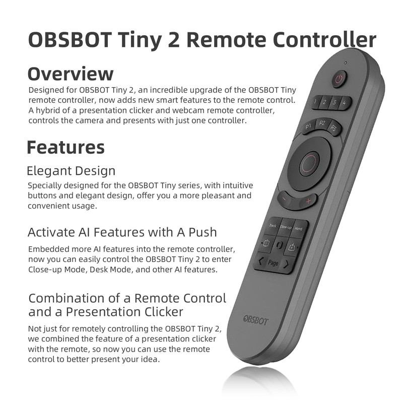 OBSBOT Tiny 2 Smart Remote, Smart Remote Controller Tiny 2