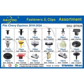 OAUTOO 180pcs fits Chevy Equinox 2018-2024 Auto Body Interior and Exterior Retainer Fastener Clip Assortment