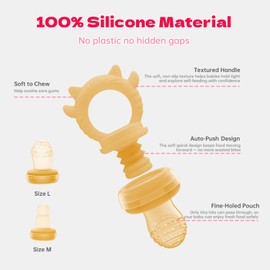 Wishbird Auto Push Baby Food Feeder & Freezer Tray, BPA-Free Silicone Fruit & Purée Popsicle Mold, Teething Relief, 4 Months+, Baby Fruit Feeder Safe Self Feeding, 2 Pouch Sizes