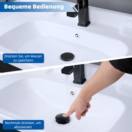 Hibbent Universal Sink Plug Black (1.1-1.81 inches/30-46 mm), Elegant Brass Spring Pressure Valve, Sink Plug Pop Up, for Bathroom Sink, Black