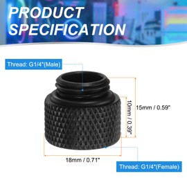 sourcing map 4pcs Water Cooling Adapter G1/4" Thread Male to Female 0.39" Column Length Mini Compression Fitting Copper Extender Fitting with O-Ring for Computer PC Water Cooled System, Black