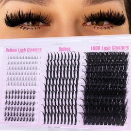 Volume Lash Clusters with Spikes Mink Eyelash Clusters with 2 Styles Bottom Lashes 100D Wispy Cluster Eyelash Extensions 380PCS Spiky Individual Lashes with Bottom Lash Clusters by Boahankuke