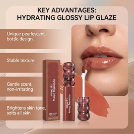 Brillo labial hidratante con forma de calabaza perlada, acabado brillante de cristal hidratante de alto brillo, gel labial voluminizador no pegajoso para suavizar las líneas finas. (3pcs)