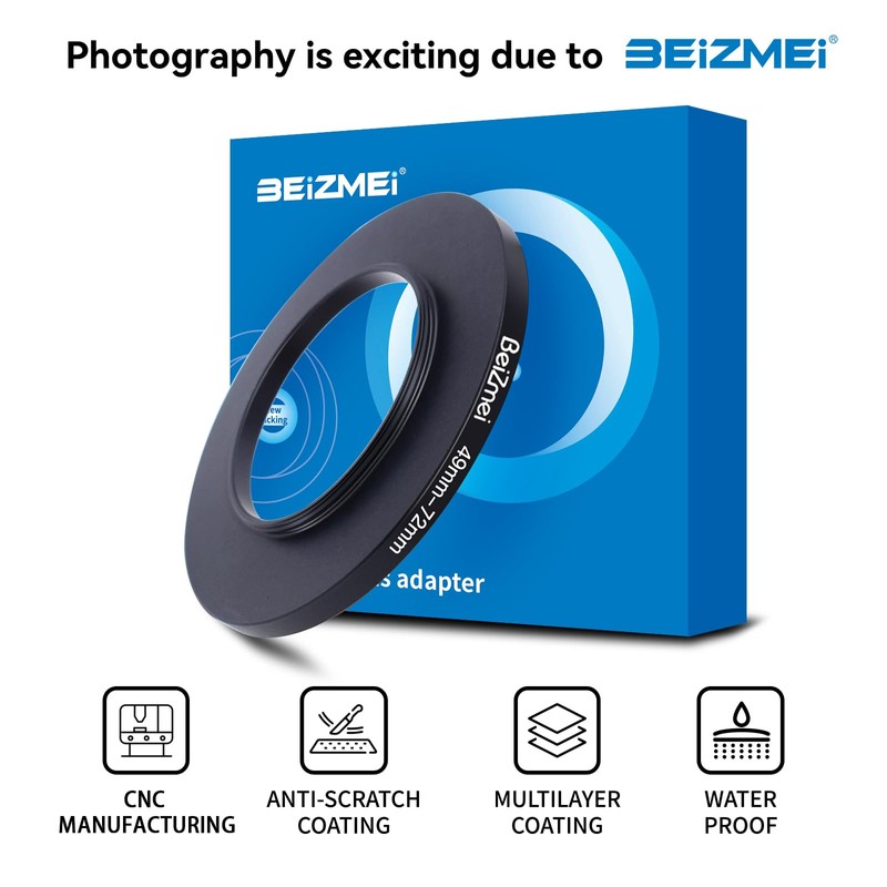 49mm to 72mm Rings Filter Adapter Compatible with All 49mm