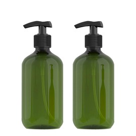 Pump BottlesClear, Dispenser 10.25oz / 300 ml Shampoo BottlesPump Containers,Green Translucent PET Bottling,Head Rotate Left Or Right to Turn The Pump Head On Or Off (Pack of 2)