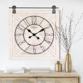 Oakrain Rustic Large Wall Clock, Classic Vintage Hanging Clock, Silent Non-Ticking Square Wall Clock for Living Room Bedroom Office, Numeral, Distressed White, 27''x29''