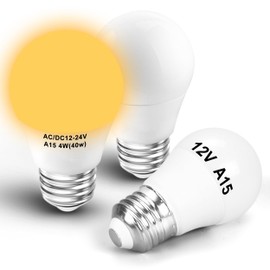 A15/G45 LED Light Bulb 4W Equivalent 40W Halogen Warm White 2700K 400lm Low Voltage 12V-24V E26 E27 Standard Base for Off-Grid Cabin RV Marine Boat Landscape Court Yard Gazebo Lamppost, 3 Pack