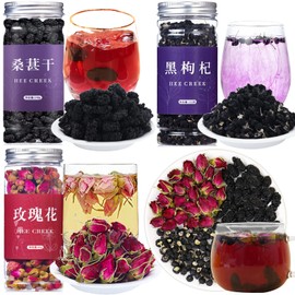 Heixi Flower Tea Rose Tea 60g & Mulberry Fruit Mulberry 140g & Black Wolfberry 4.9 oz (110 g) Black Mulberry Black Wolfberry Tea Mulberry Flower Tea Mulberry Flower Tea Naturally Cultivated No