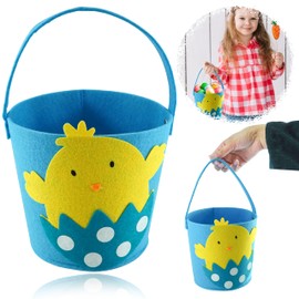 Easter Chick Felt Treat Bucket for Children | Reusable Yellow Tote Bag with Handles for Birthday Gifts | Hunt Egg Party Basket for Treats, Size-28cm