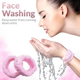 Wristbands for Face Washing 2 Pack - Headband or Wristbands to Prevent Water Spilling - Makeup Headband Pink (Light Pink)