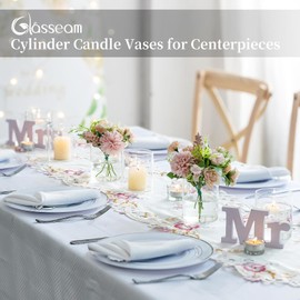 Glasseam Cylinder Vases for Centerpieces, Set of 6 Clear Glass Vases for Flowers, Modern Small Floating Candle Vase Decor, Decorative Hurricane Candle Holders for Home Wedding Table Decorations, 4in