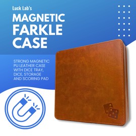 Luck Lab Farkle Dice Tray and Storage Case - Includes Embedded Scoring Combinations, 2 Sets of 6 Pearl Dice, 40 Sheet Score Pad and Pen Holder for The Classic Family Game (Brown)