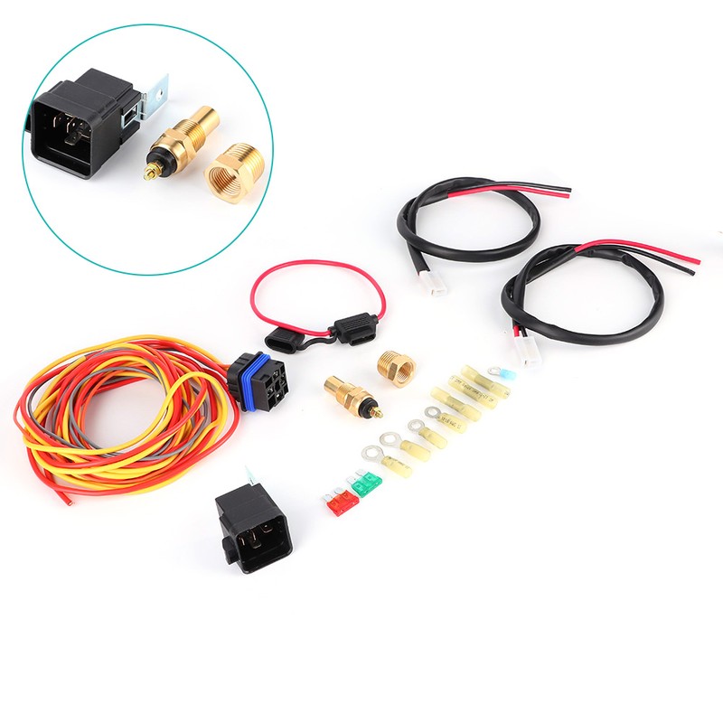 Electric Cooling Fan Wiring Harness Kit Dual Single 165/185 W/Thermostat