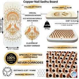 Sadhu Board by TENGRY, Specially Crafted Copper Nails, 0,39 In (10 mm), Light, Foot Board, Wooden, Nail Boards for Feet, Acupuncture Massage, Acupressure Mat, Nail Board, Yoga Gift (Lotus Flower White)
