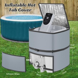 Hot Tub Spa Heater Pump Cover,14.1" D x 12.9" W x 18.9" H Waterproof 600D Oxford Fabric Aluminum Film Insulated Cover,Inflatable Hot Tub Accessories,Easy Installation with Zipper,Grey,Square