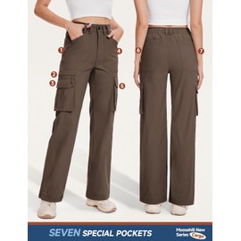 Moosehill Cargo Hiking Pants Women High Waisted Water Resistance Baggy Stretch Work Casual Travel Streetwear(Brown, 8, 30")