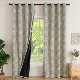 ColorBird Floral Curtains 100% Blackout Curtain Tan Khaki Black Out Window Drapes Panels 96 Inch Long for Livng Room Bedroom