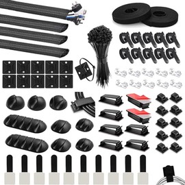 173 Pieze Kit De Gestión De Cables Que Incluye Fundas Para Cables, Abrazaderas Para Cables, Bridas Y Soportes, Soportes Para Cables Para Escritorios, Televisores, Automóviles Y Oficinas