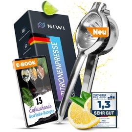 NIWI® Lemon Squeezer Stainless Steel – 100% Rustproof & Dishwasher Safe – Maximum Juice Yield & Enjoyment Thanks to Extended Press Cones – Citrus Juicer for All Citrus Fruits [7.5 cm Diameter] +