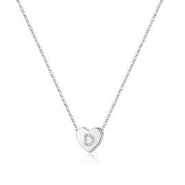 M MOOHAM Initial Necklace for Women, Silver Letter D Initial Heart Necklace for Women