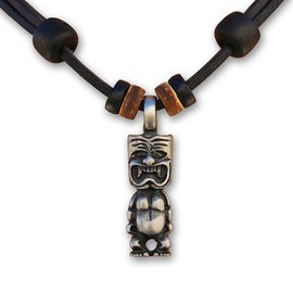 HANA LIMA Tikikette Tiki Necklace Surfer Necklace New Zealand Leather Chain Surfer Necklace Pewter, Leather, Pewter, No Gemstone
