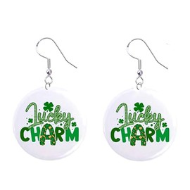 St. Patrick's Day Lucky Charm Design, Dangle Button Earrings Jewelry