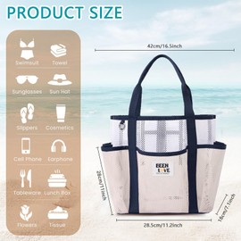 Mesh Beach Bag Women, Foldable Casual Large Capacity Tote Bags, Sandproof Shoulder Handbag for Summer Travel Vocation Picnic (Light Pink)