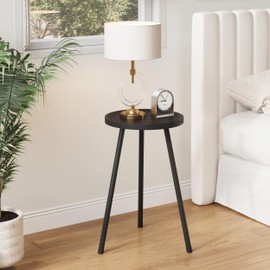 YAUKTAK Small Couch Side Table, Drink Table, Mini Round End Table, Coffee Table, Snack Table for Small Spaces, Living Room, Bedroom, Sofa LET520BK